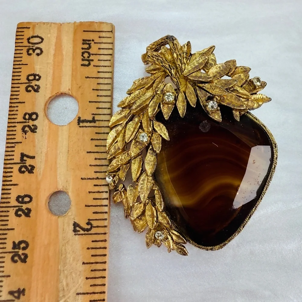 Gorgeous weighted Amber tone, aged, goldtone, weighted brooch pin